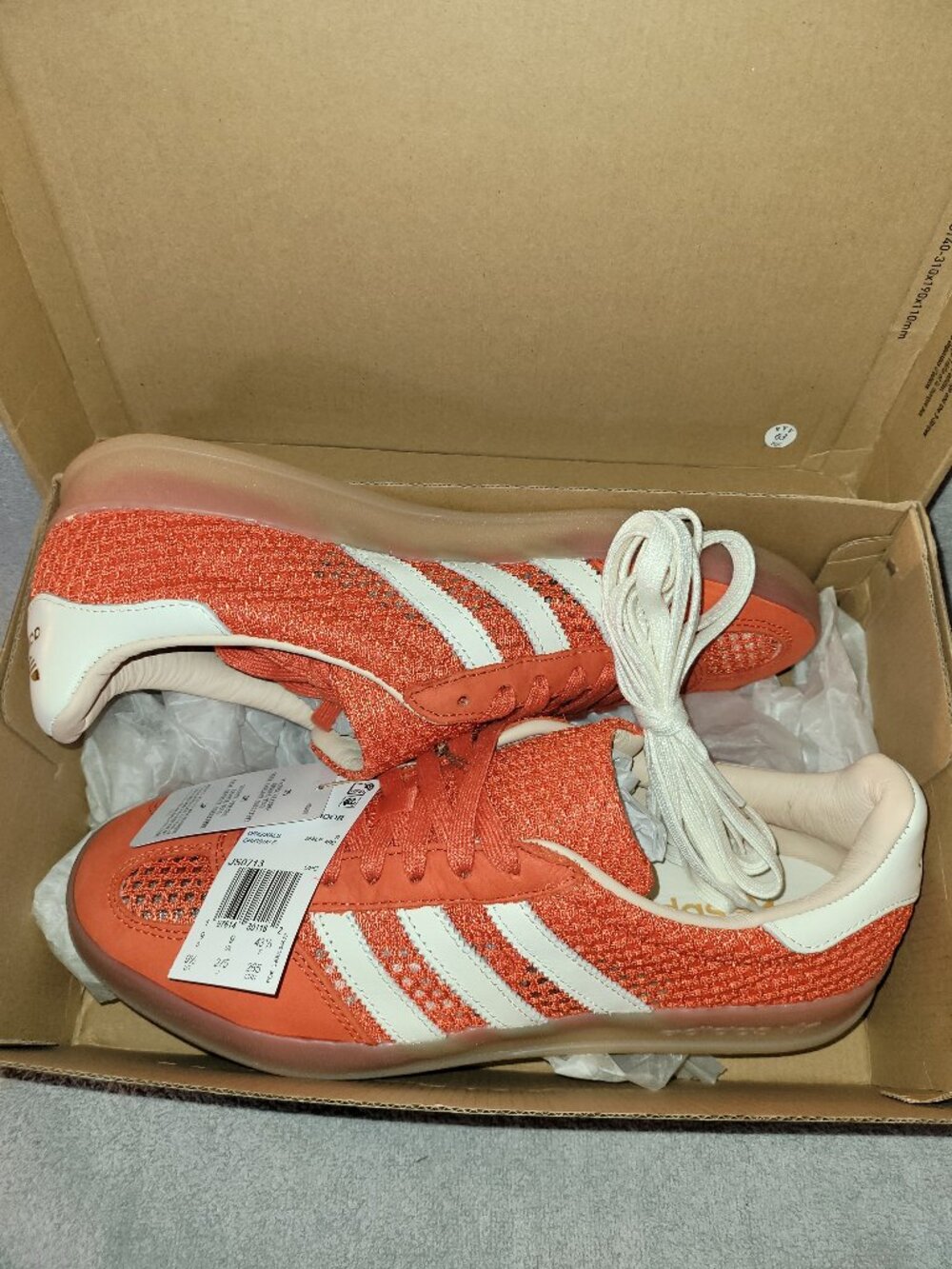 Adidas Gazelle Orange Off White Tan Gum Men's Size 9.5 Sneakers JS0713 (#2832)